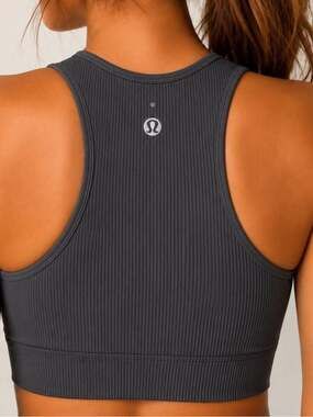 Lululemon Ribbed High Neck Longline Sports Bra Gray Medium